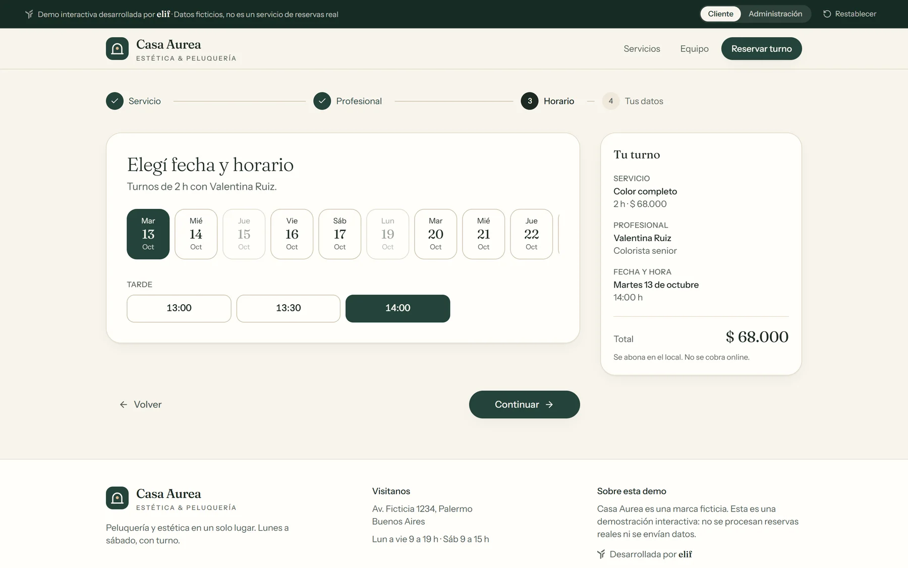 Reserva en Casa Aurea: fecha y horarios disponibles