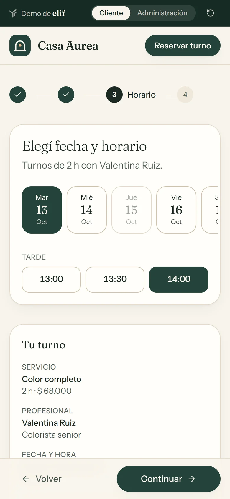 Casa Aurea en el celular: elección de horario