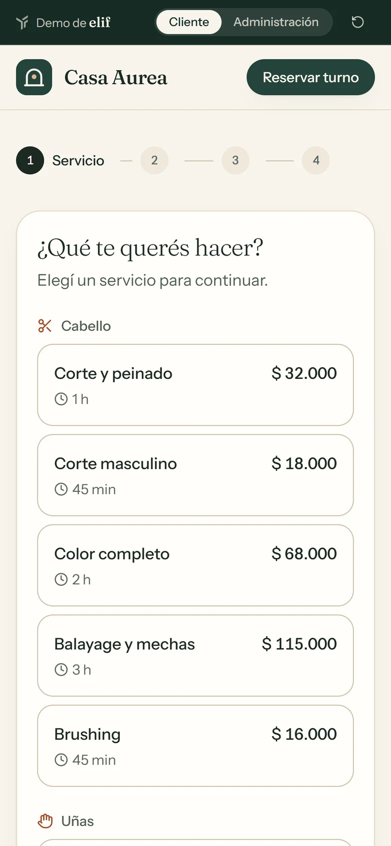 Casa Aurea en el celular: selección del servicio