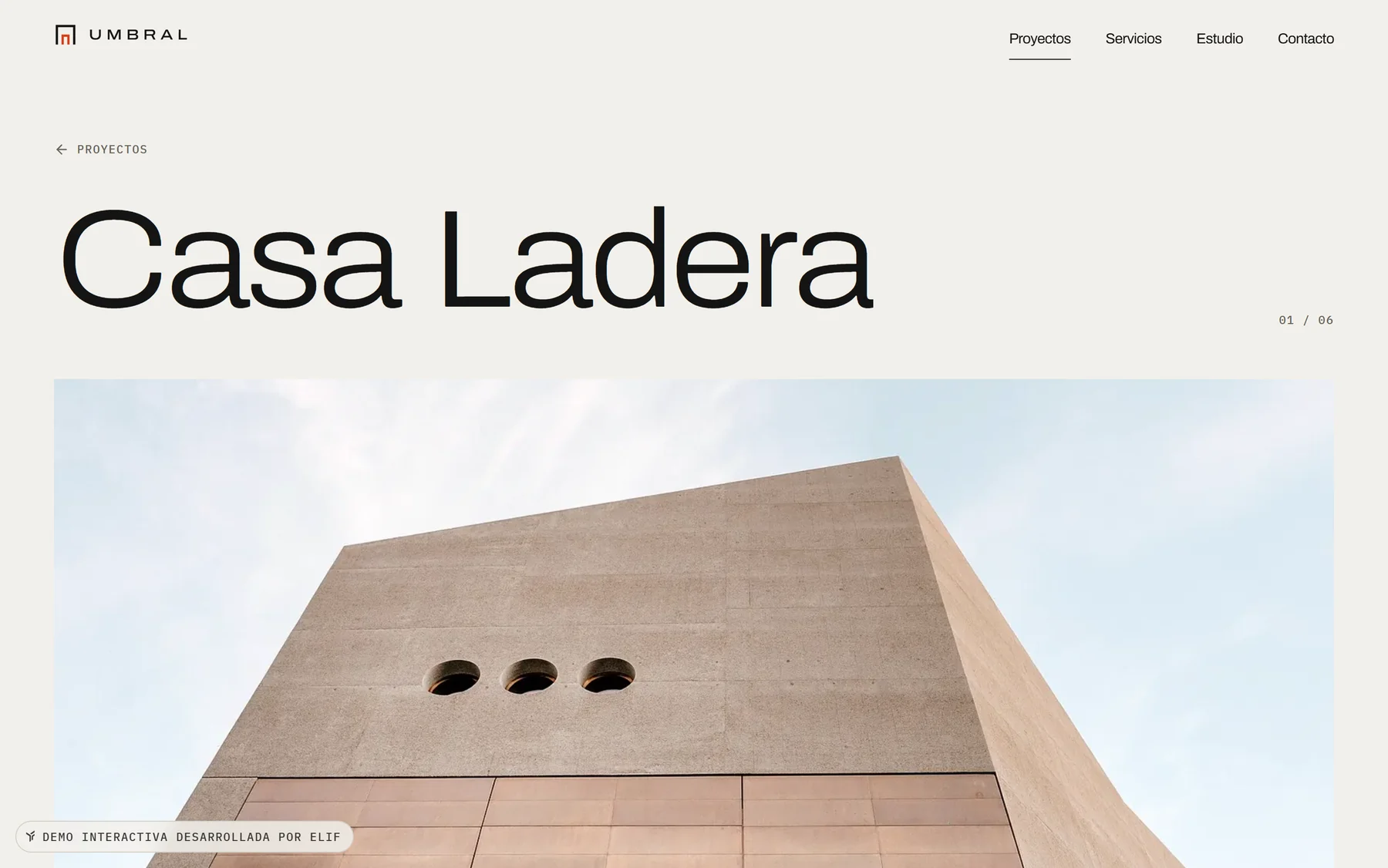 Página de un proyecto de Umbral con fotografía a gran tamaño