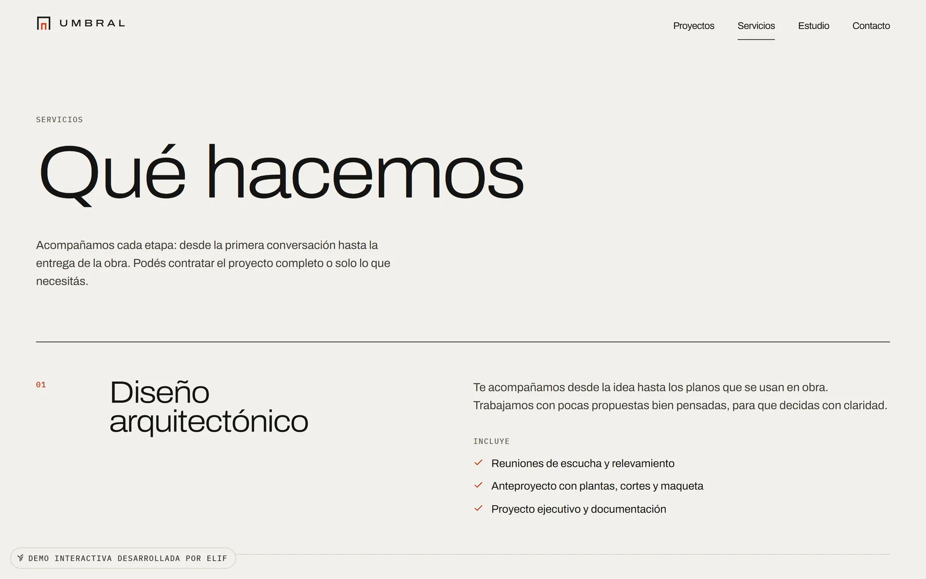 Página de servicios de Umbral